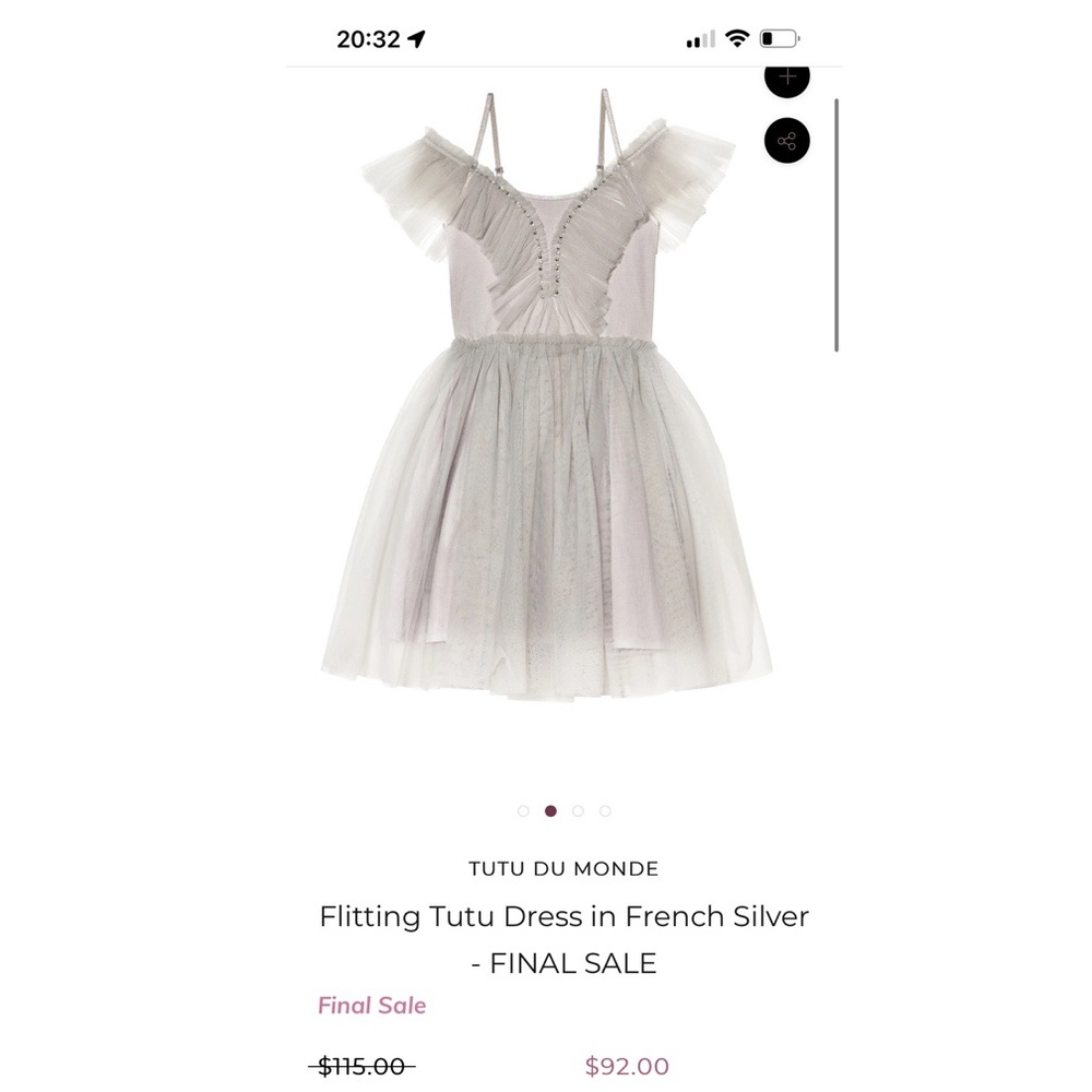 Tutu Du Monde Flitting Tutu Dress in French Silver ONE STRAP IS RIPPED